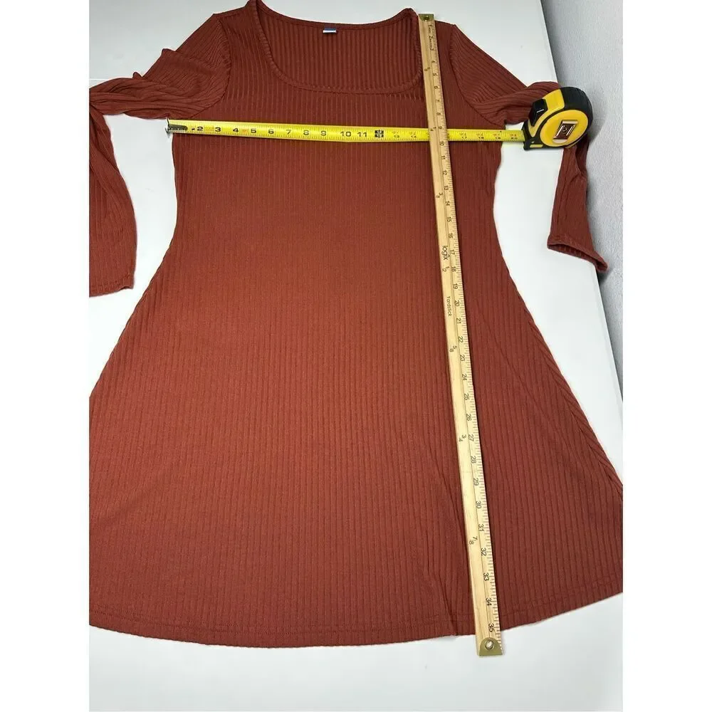Old Navy Fit & Flare Rib-Knit Long-Sleeve Mini Dress Brown Size L Made